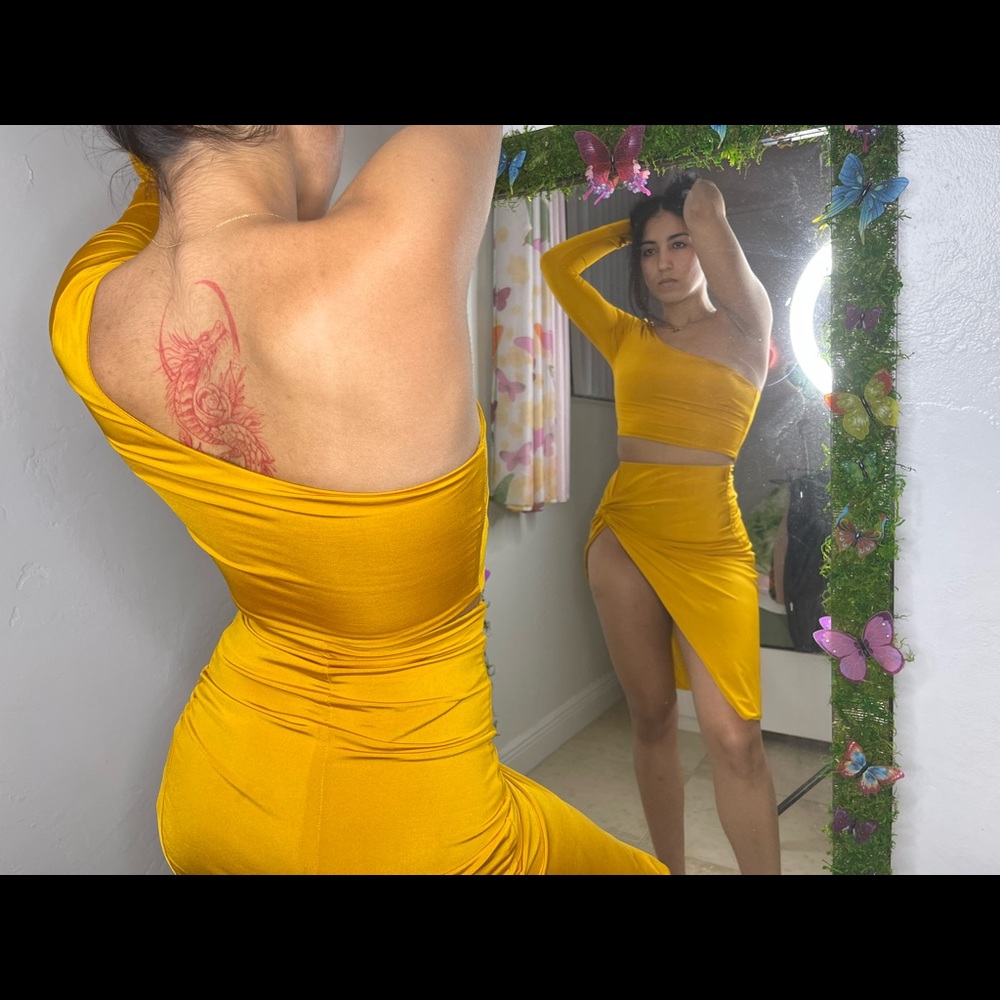 Beautiful Yellow Open Leg Skirt Set